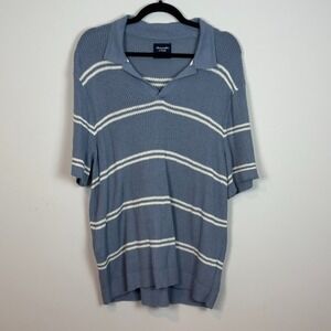 Abercrombie & Fitch Mens Blue Johnny Collar Open Knit Short Sleeve Sweater SZ XL